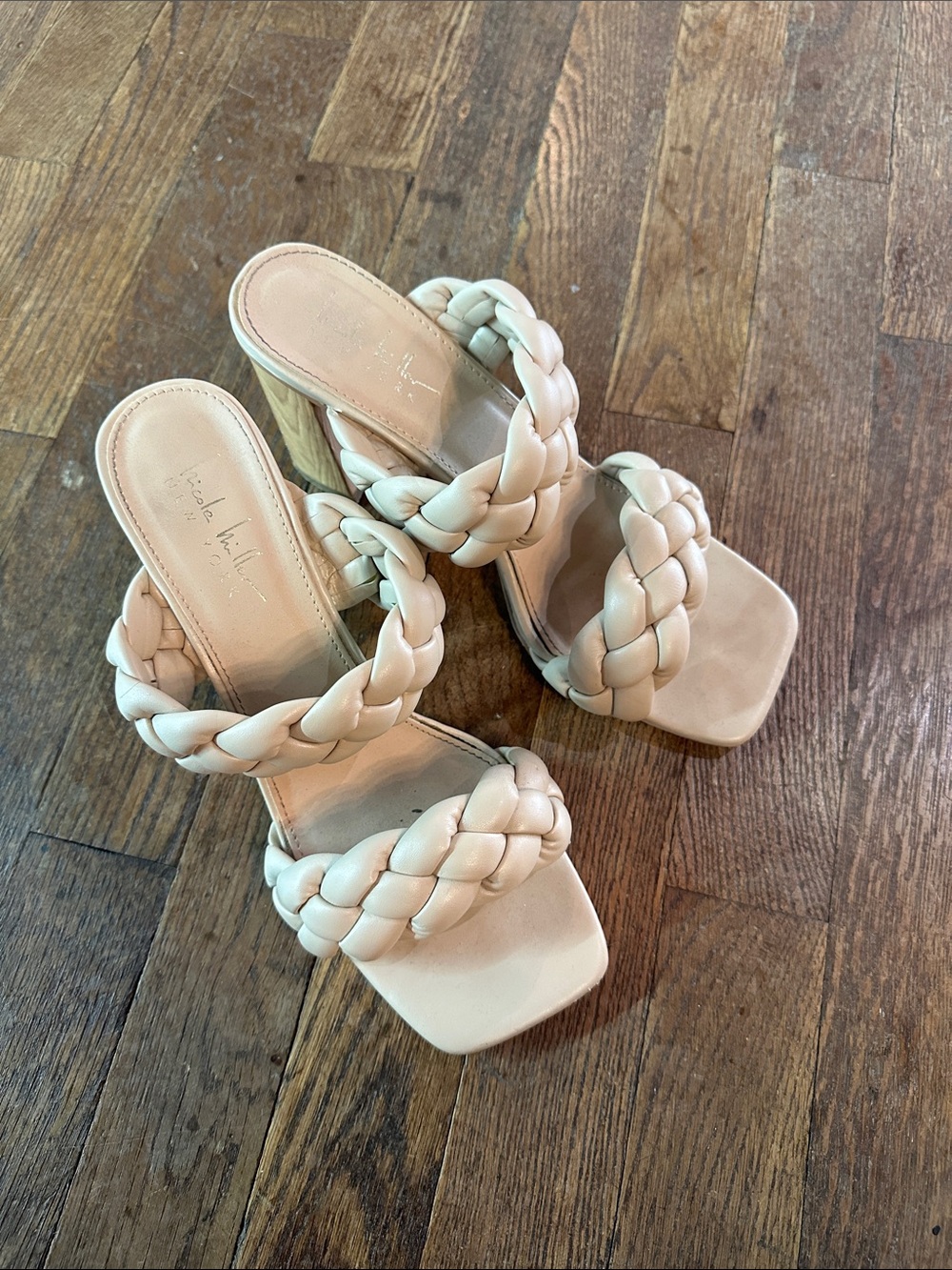 Braided Double-Strap Block Heel Sandals - Nude